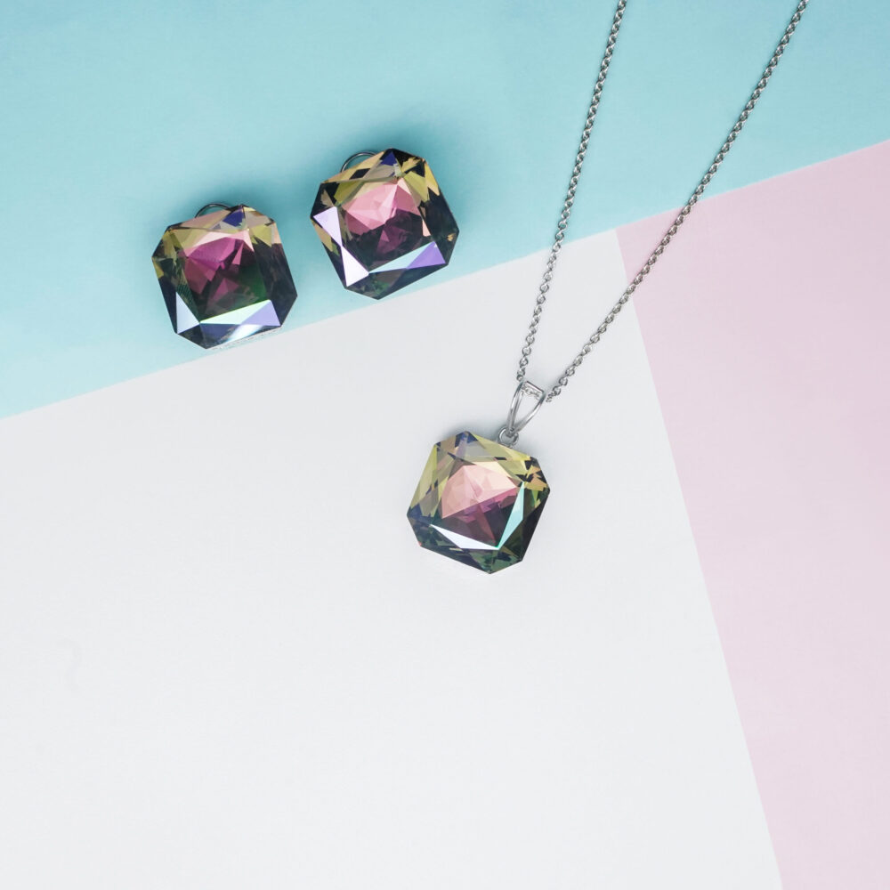 Swarovski Rainbow Crystal Pendant with Earrings