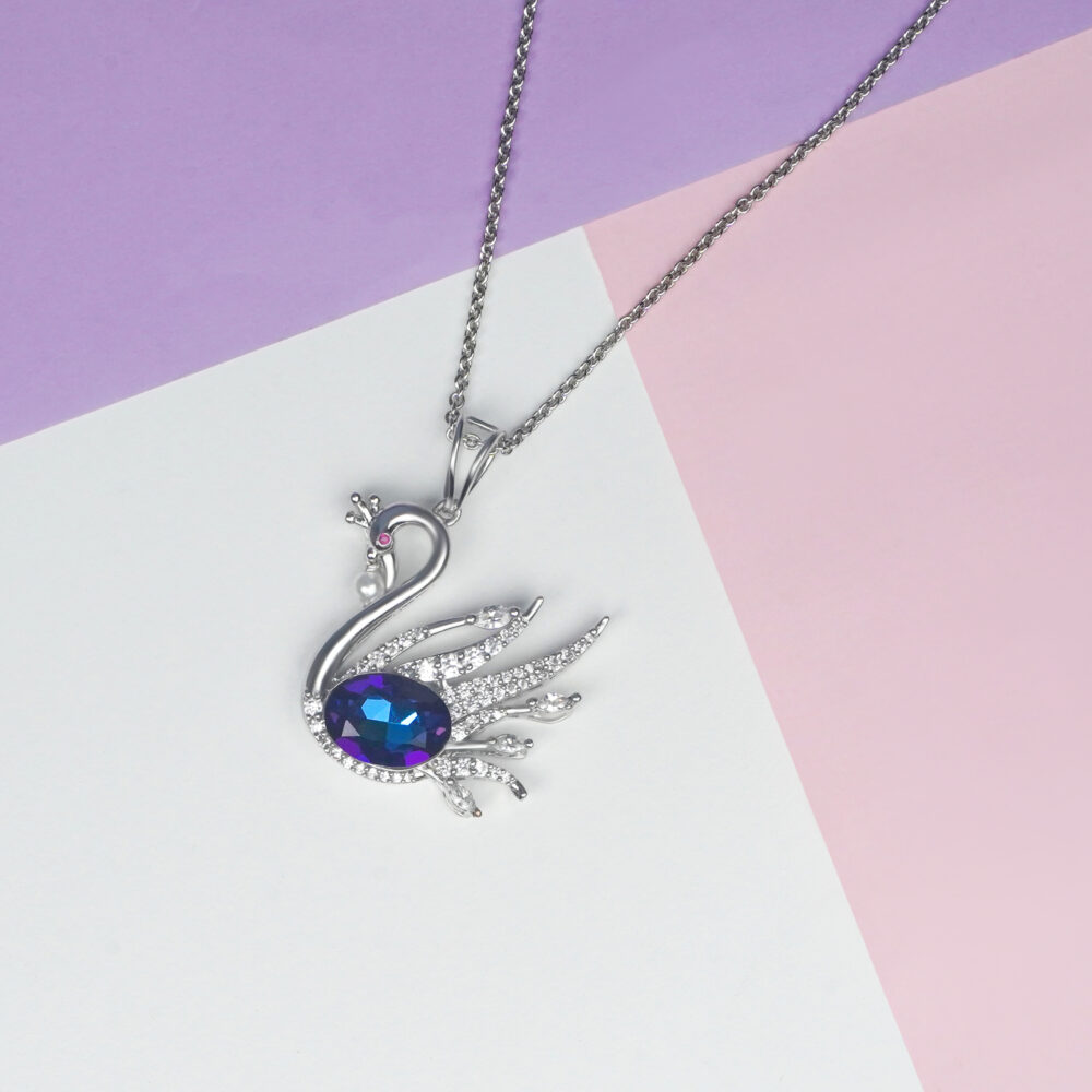 Dazzling Peacock Silver Platted Crystal Pendant for Gilrls and Womens