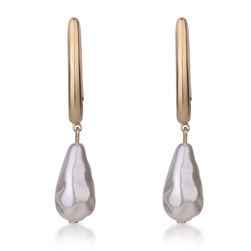 Teardrop Pearl Dangle Huggie Hoop Earrings