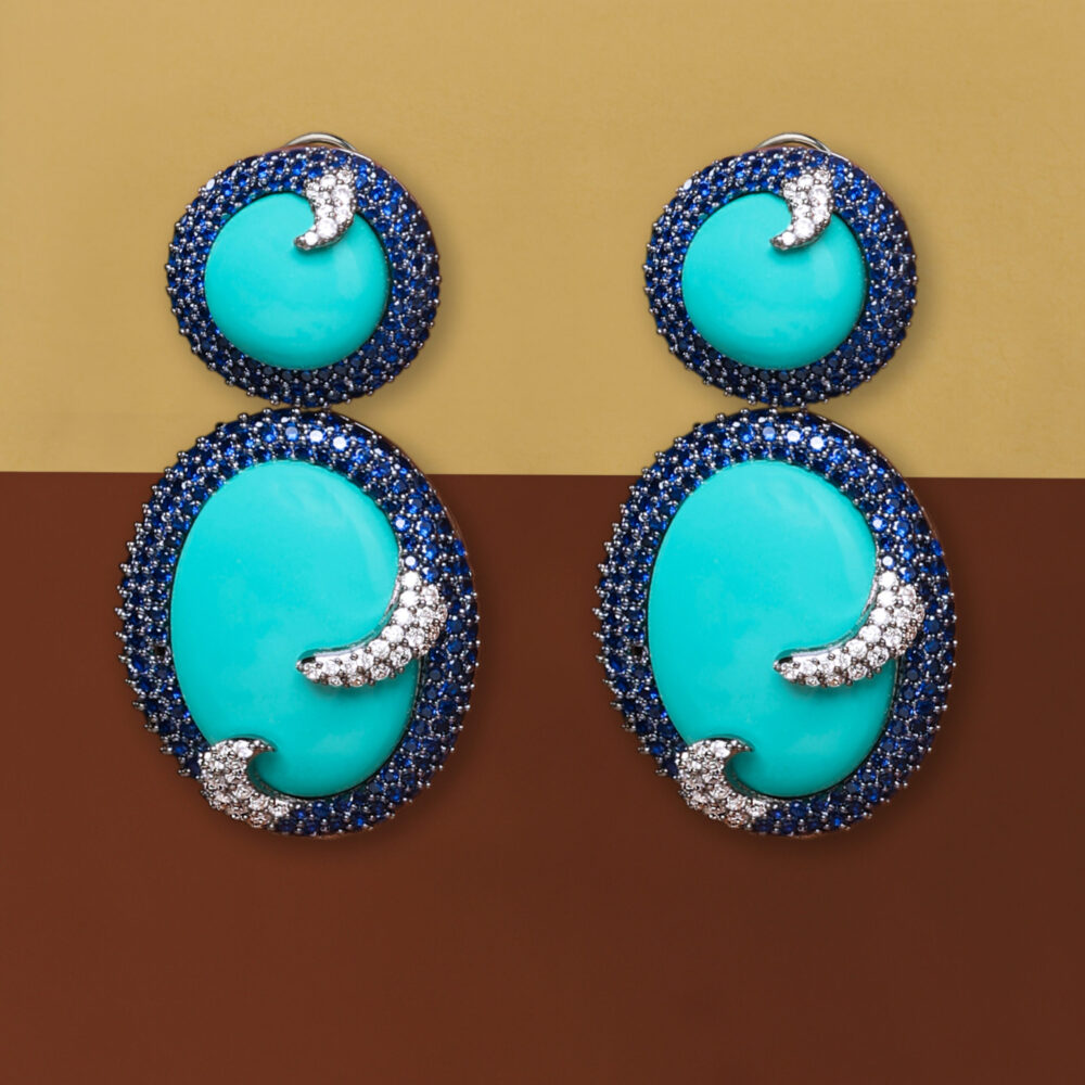 Turquoise Gemstone Drop Dangle Blue Sapphire Earrings