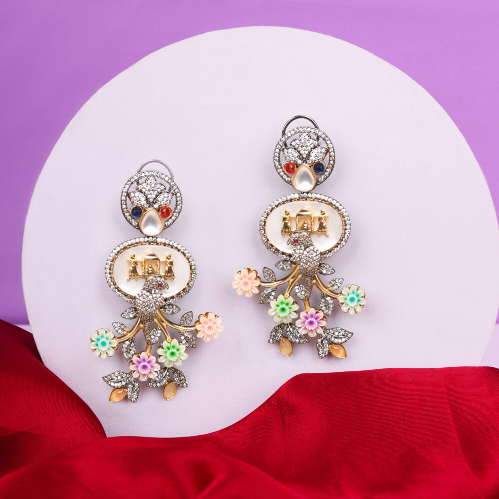 Floral Pink Traditional Long Earrings