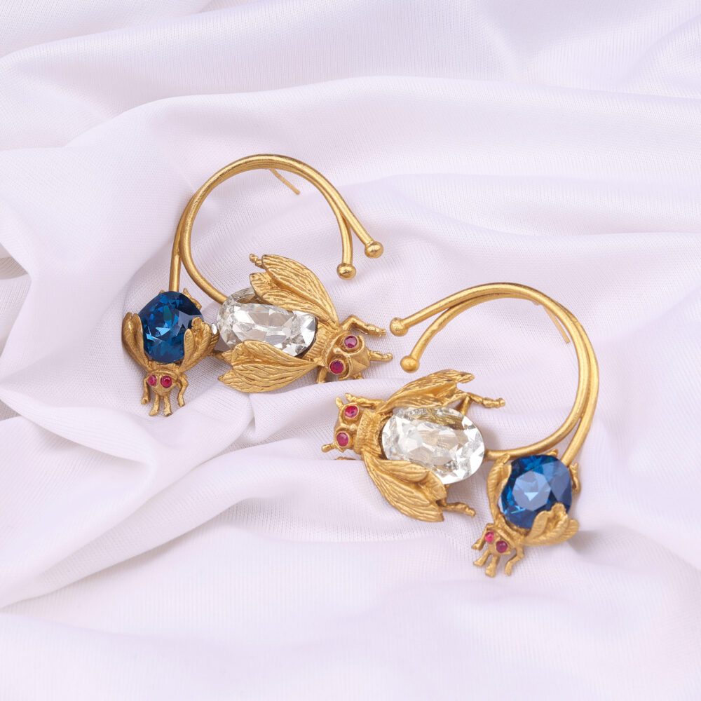 Dangle Design Lady Bug Stone Earrings